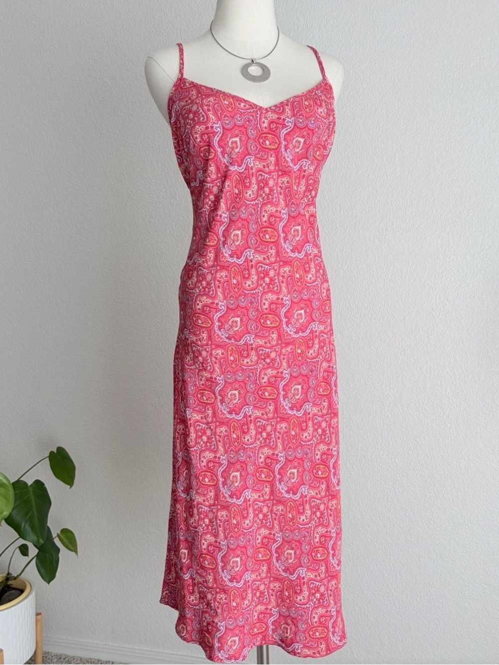 Pink Paisley Slip Dress with Spaghetti Straps